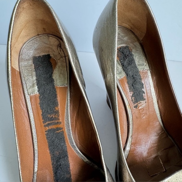 CHLOE Y2K Wedge Heels Shoes Metallic Gold Patent Leather Peep Toe Womens 39 9 - Picture 10 of 14